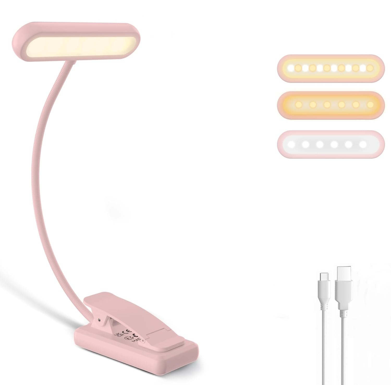 Books - Reading Lamp Book Clamp Black/White/Pink USB