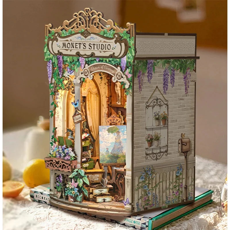 Diy Wooden Book Nook Kit Shelf Insert - Wooden Monet's Studio Book Nook Shelf
