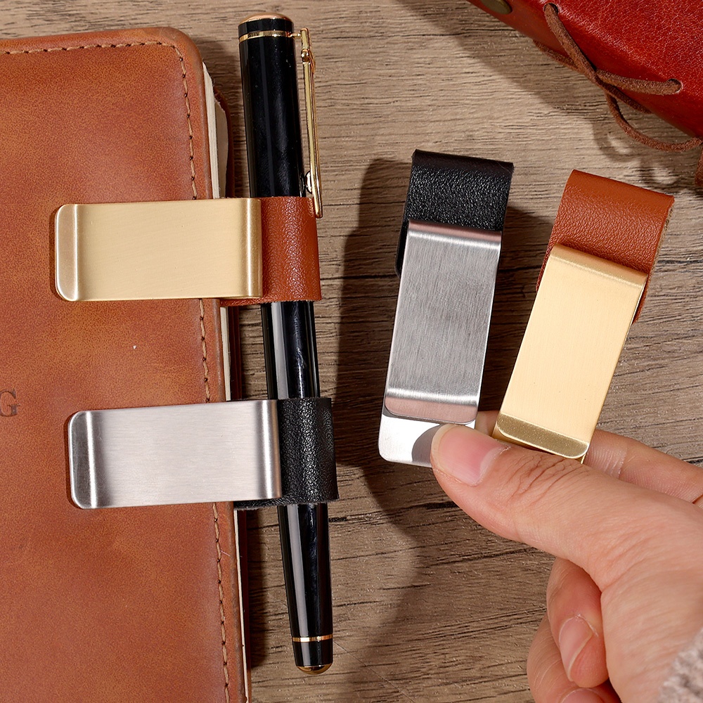 Vintage Leather Journal Notebook - Vintage Handmade Leather Pen Holder Brass