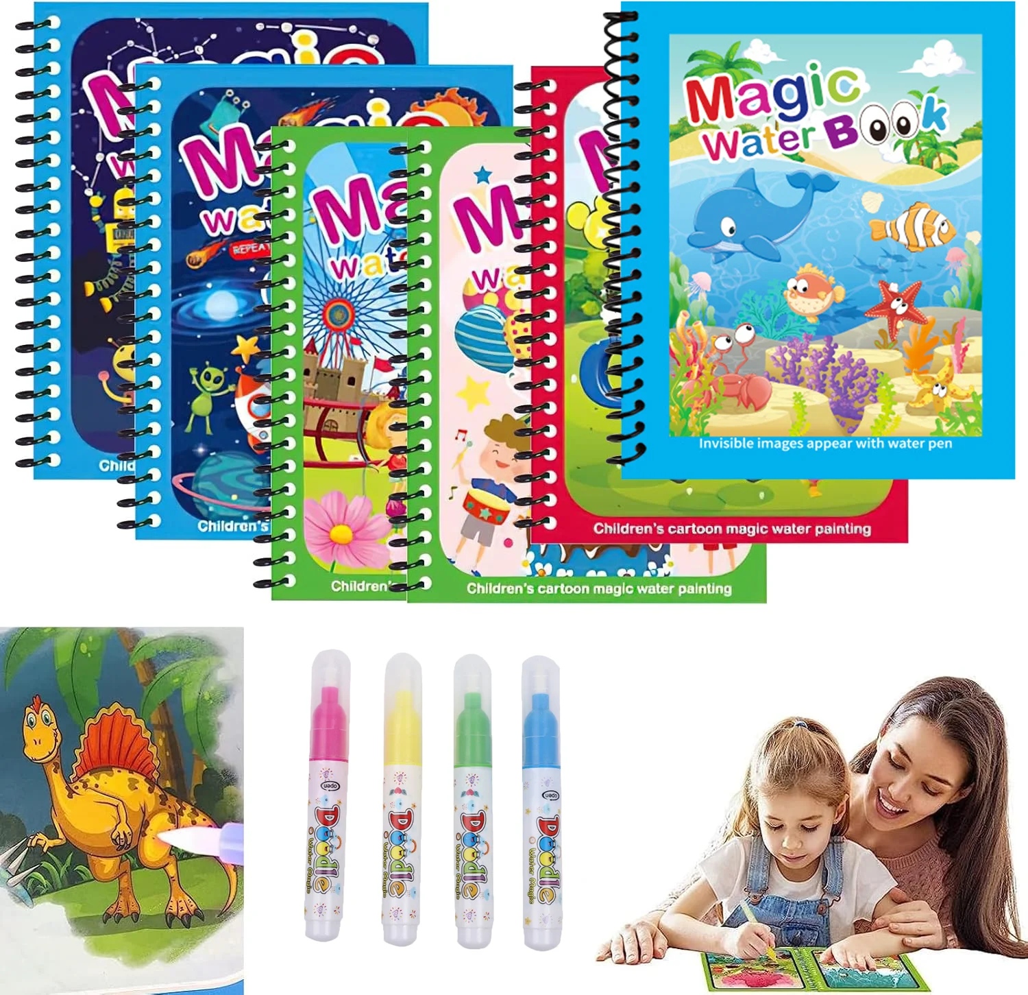 Reusable Water Magic Coloring Book - Reusable Coloring Water with Water Pen