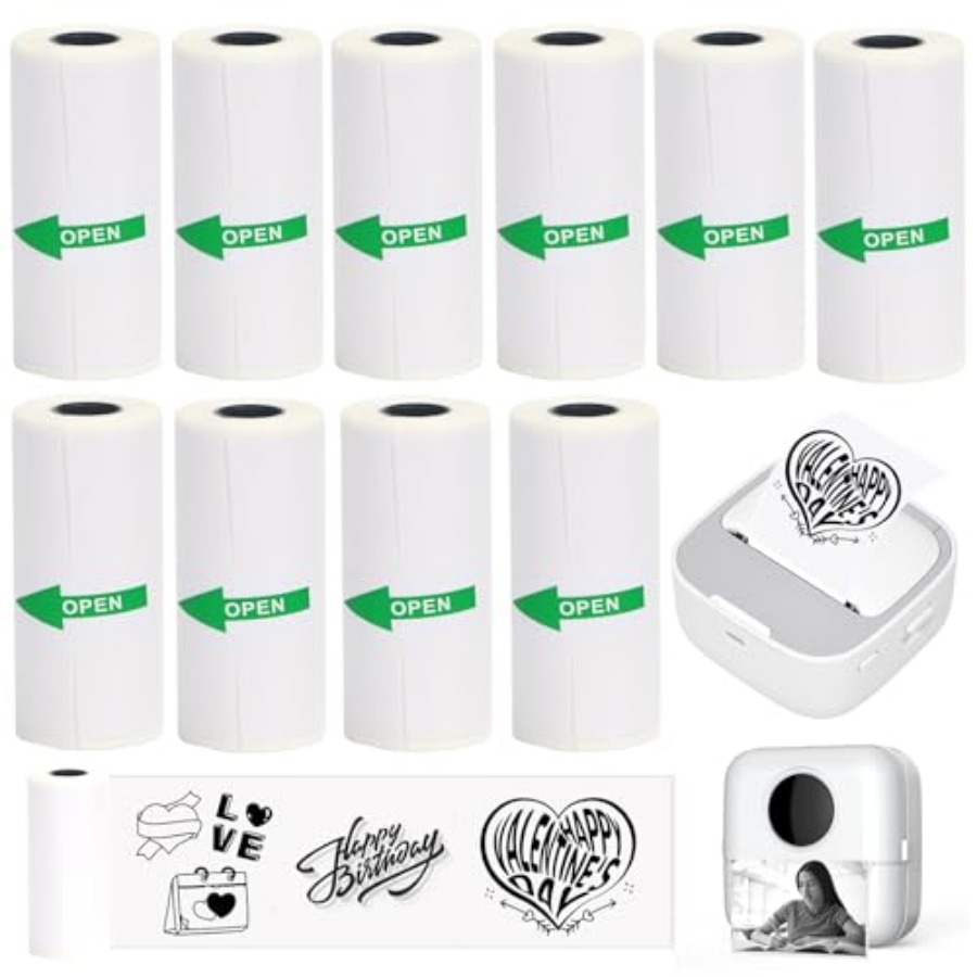 Mini Pocket Thermal Printer Paper Roll - 10 Rolls Thermal Sticker Paper for