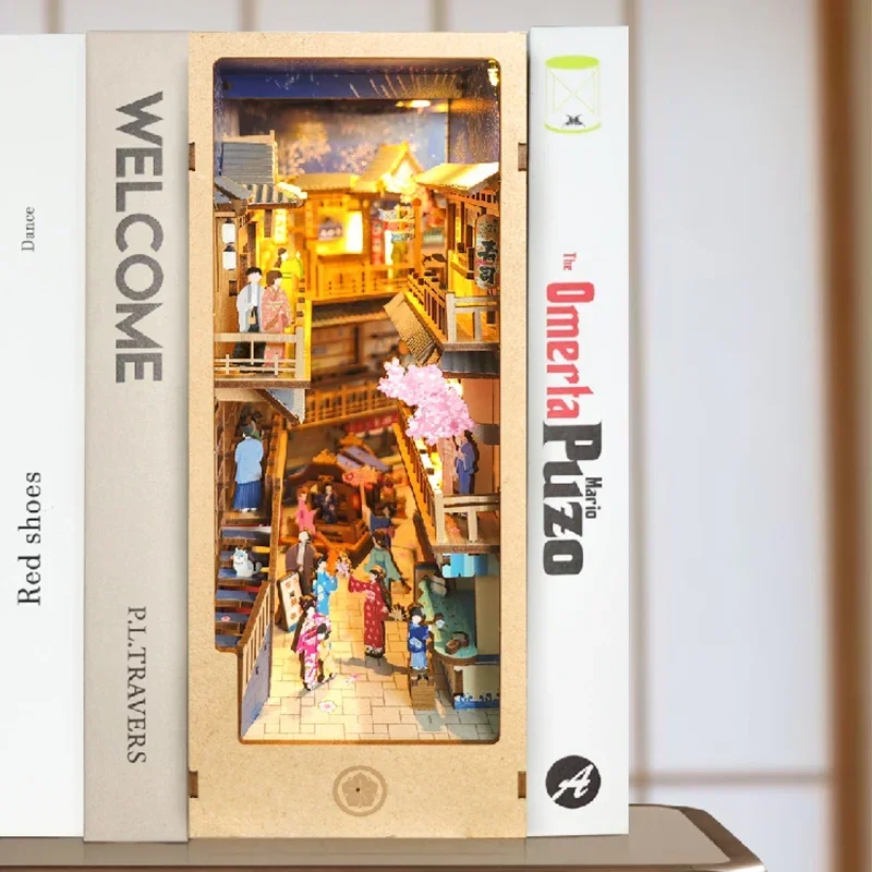 Diy Wooden Book Nook Kit Shelf Insert - Japanese Retro DIY Wooden Book Nook