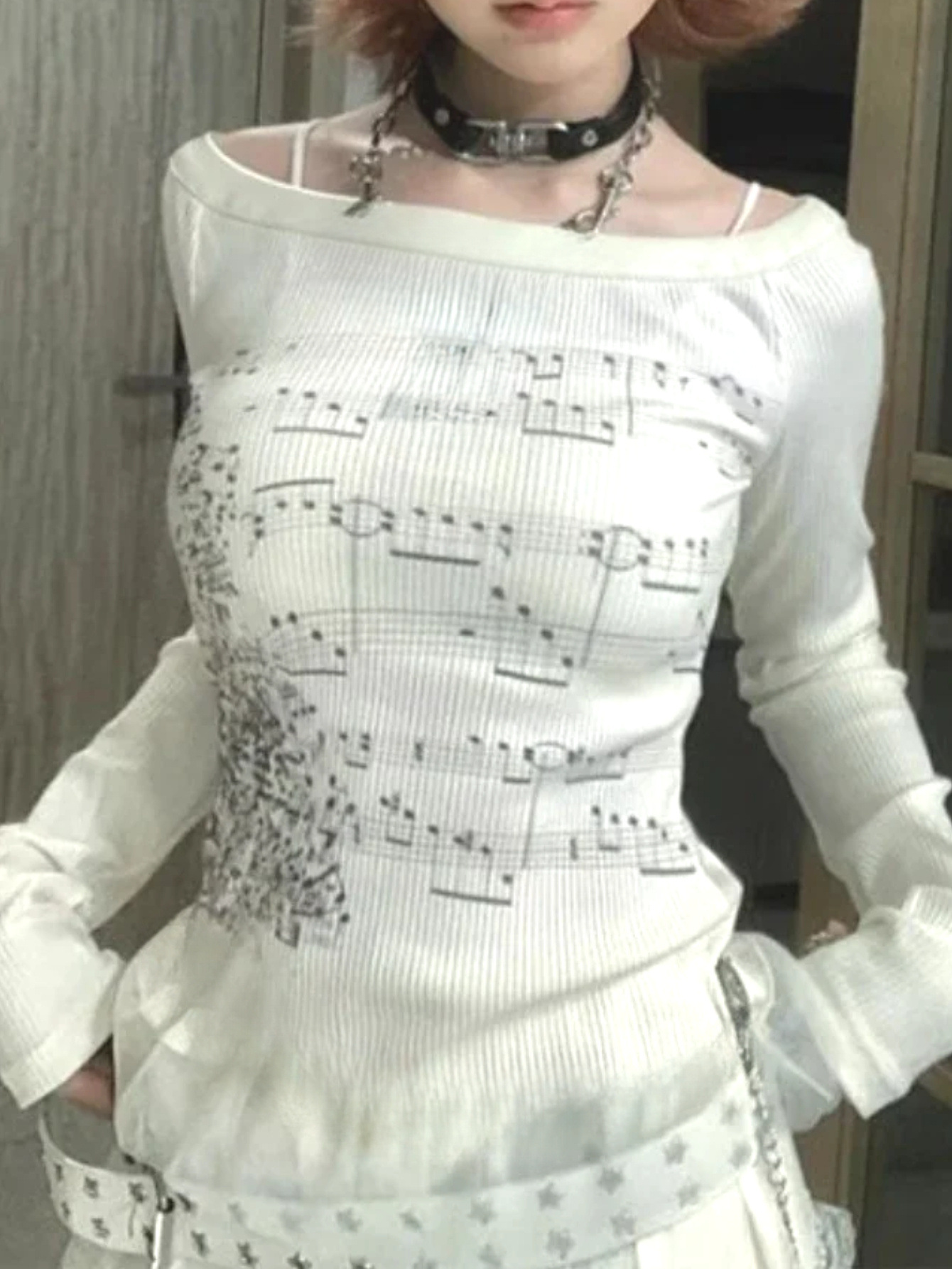 Music - Music Note Print Long Sleeve Top