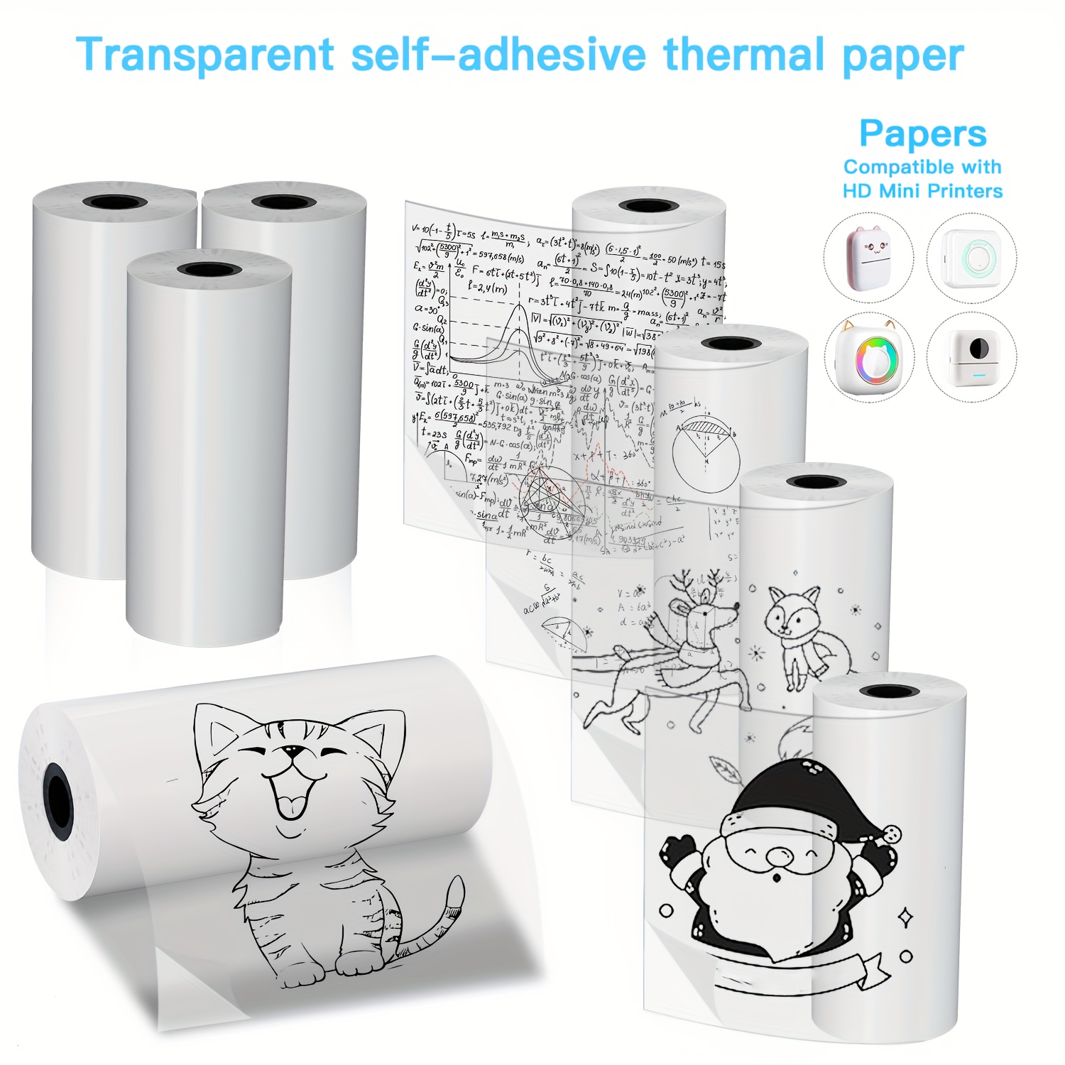 Mini Pocket Thermal Printer Paper Roll - 2/4/8 Rolls Clear Self-Adhesive Thermal Paper