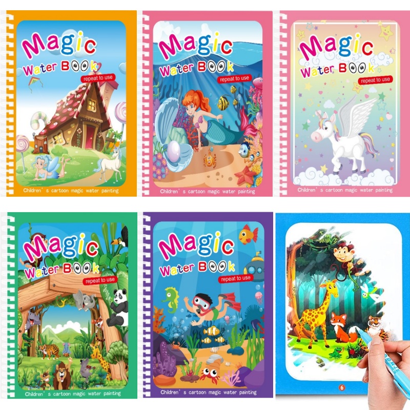 Reusable Water Magic Coloring Book - Children's Magic Water Drawing Book Montessori
