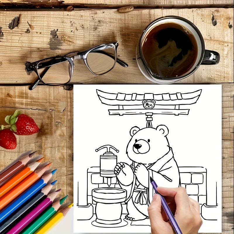 28 Pages Cute Bear in Japan Co - Adult Coloring Book Stress Relief review and price