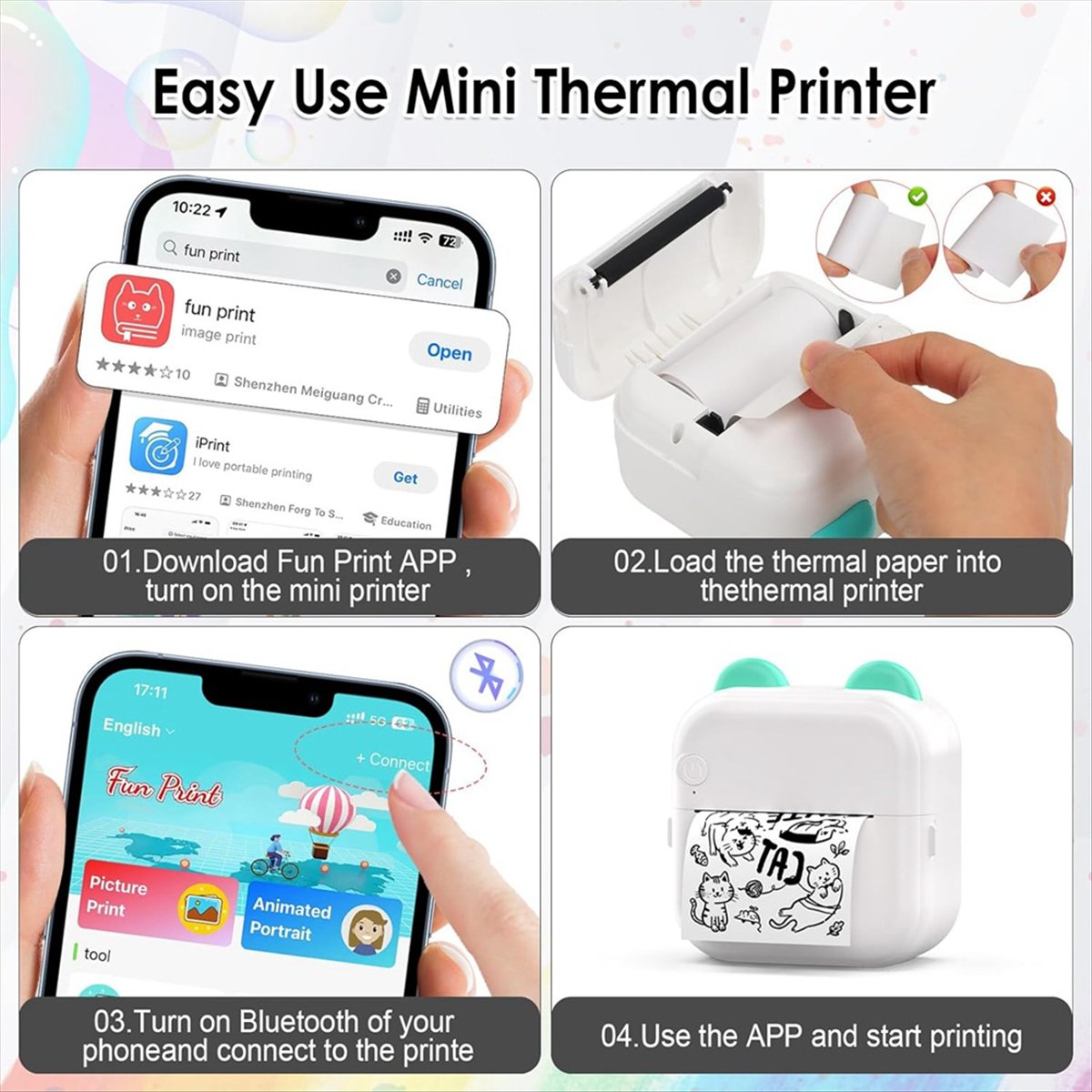Mini Sticker Printer RGB Light - Mini Pocket Thermal Printer Paper Roll review and price
