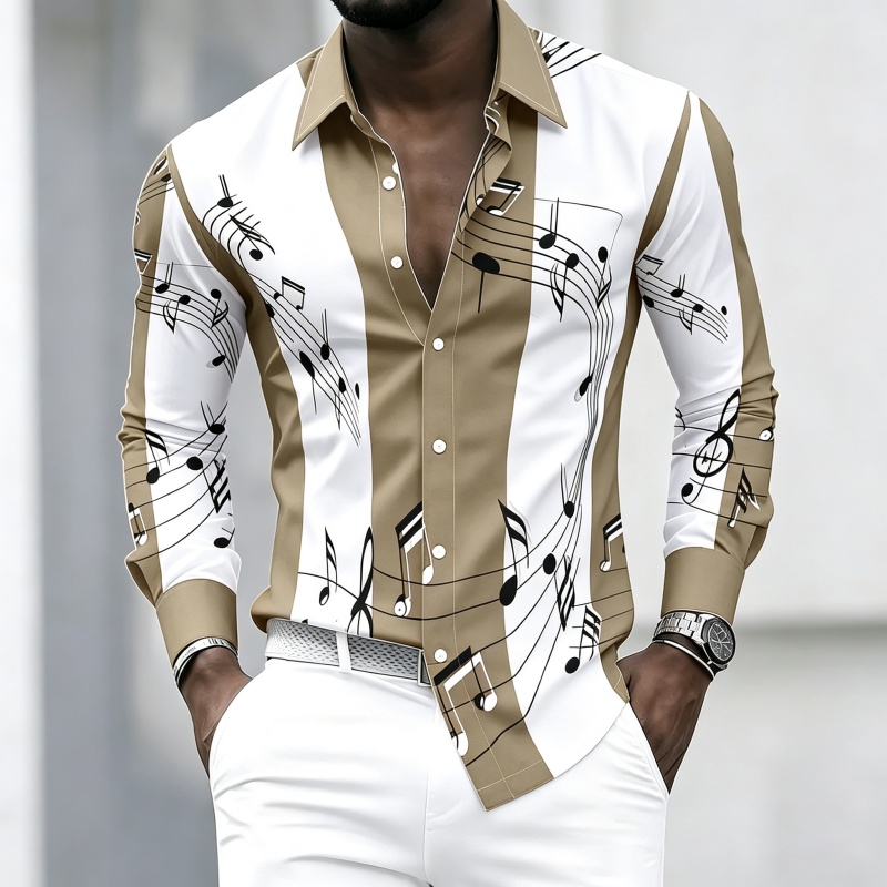 Men's collared shirt with crea - Music review and price