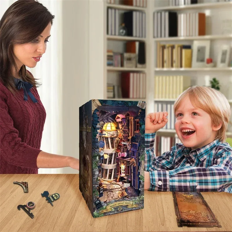 Retro DIY Magic Night Alley Wo - Diy Wooden Book Nook Kit Shelf Insert review and price