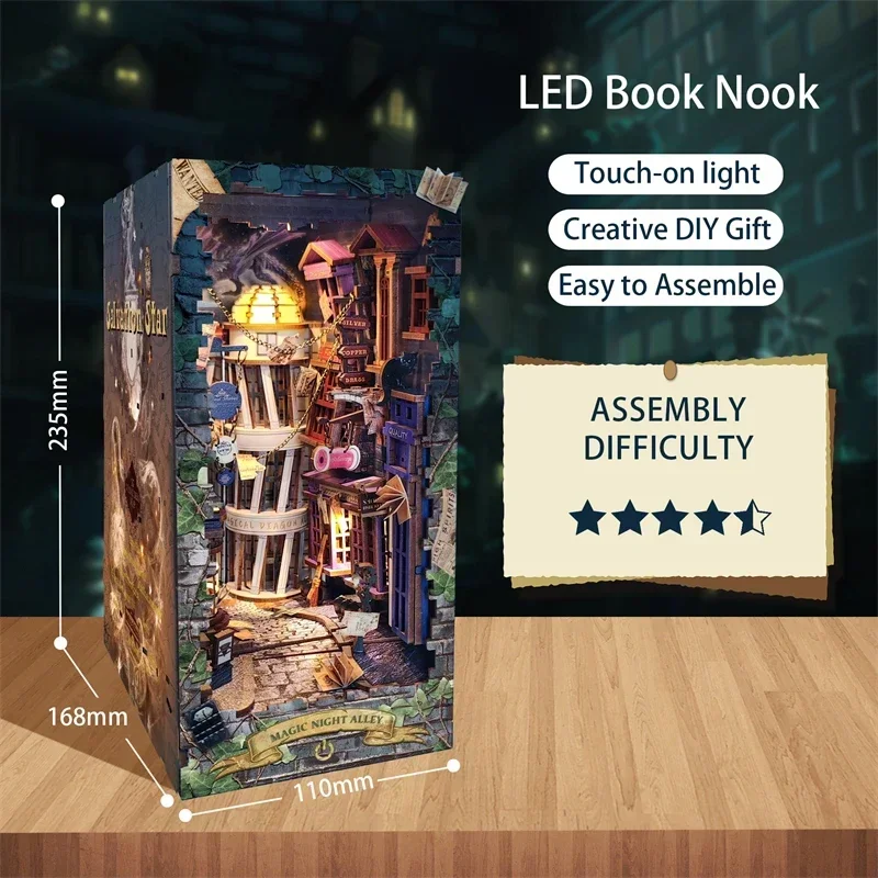 Retro DIY Magic Night Alley Wo - Diy Wooden Book Nook Kit Shelf Insert review and price