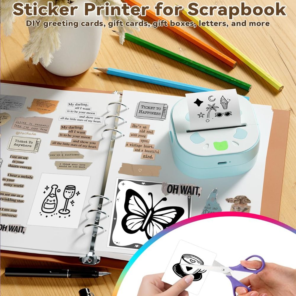 Mini Sticker Printer Inkless P - Mini Pocket Thermal Printer Paper Roll review and price